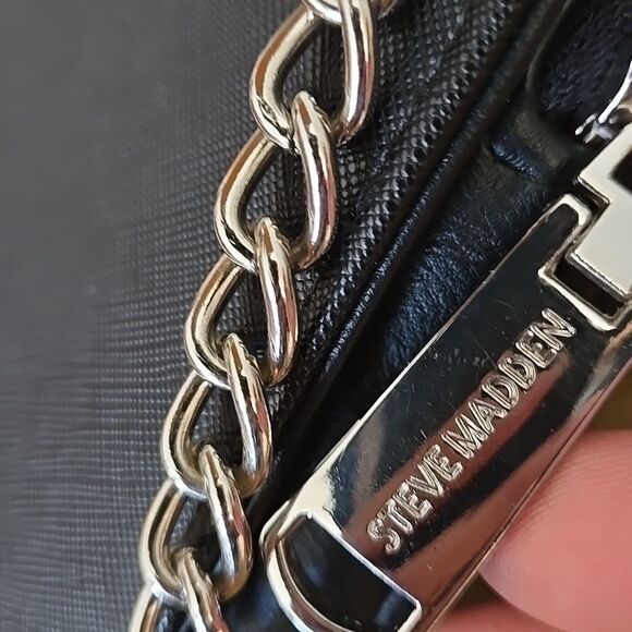 Steve Madden Black Crossbody wallet Bag with Elegant Chain Strap womens zip lady - Picture 6 of 16